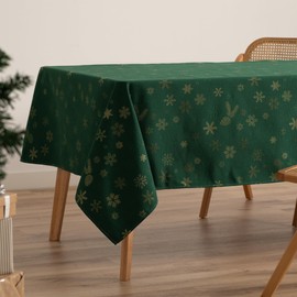 GAMUSI Christmas Tablecloth Jacquard Gold Yarn Dining Table Rectangle Christmas Decoration 140x100cm Green