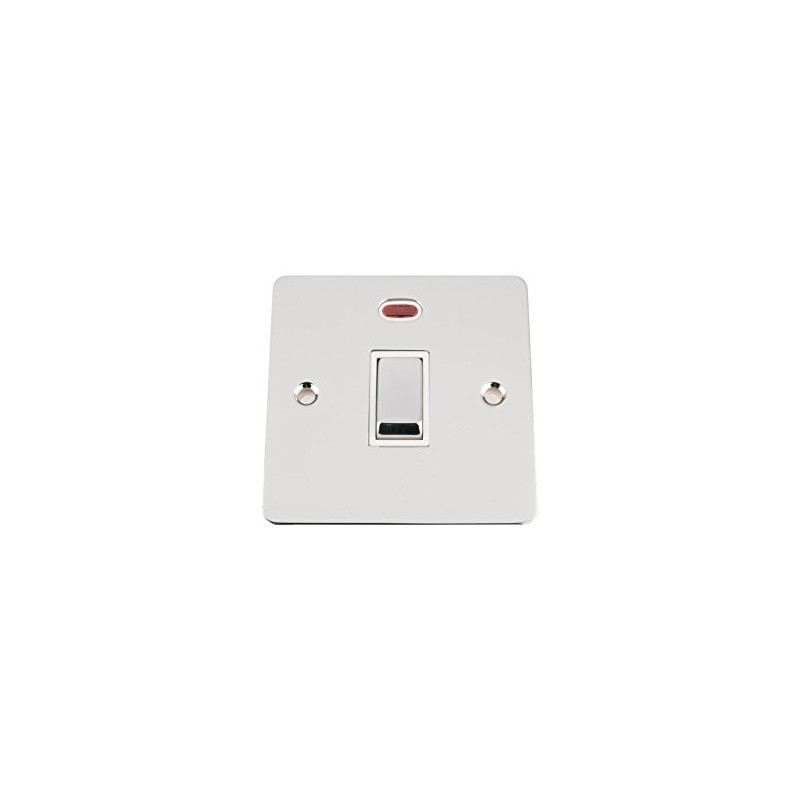 20A Double Pole Switch - Polished Chrome Flat - White