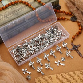 Yinkin 50 Pcs Cross Pins Bulk Jesus Lapel Pins Christian Memorial Gift for Men Women Chaplain Church Prayer(Silver,Simple Style)