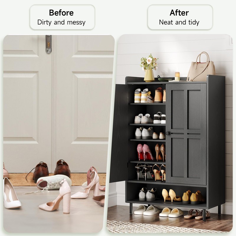 ONBRILL Shoe Cabinet with Cross Molding Doors, 6-Tier Shoe Storage