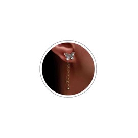 Atentuyi Butterfly Tassel Earrings Gold Chain Long Earrings Crystal Ear Jackets CZ Butterfly Earrings Tassel Drop Dangle Earrings Rhinestone Earrings Jewellery for Women and Girls, Alloy Steel