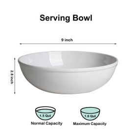 M&B GWPP Melamine Large Serving bowls, Salad Bowls for Popcorn, Soup, Pasta, Pho, Snack - Mixing Bowls for Entertaining and Kitchen (White)
