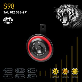 HELLA 3AL 012 588-291 Horn Hella Style Horn S98-12V - 115dB(A) - Frequency Range: 400Hz - Tweeter - Electric - ECE - Housing Colour: Red/Black - Quantity: 1