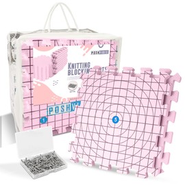 POSHVIBES 9 Extra Thick Blocking Mats for Knitting & Crochet Projects - Pack of 9 with 200 T-Pins, Reusable Storage Bag, 12.6x12.6x0.7 Inches - Gift for Knitting Lovers