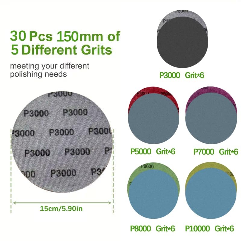 SenmaiTools 30 pcs Ultra Fine 150mm Sanding Discs 6 Sheets: