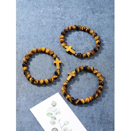 Jovivi Mens Bracelets Jewellery Gifts for Men,Black Obsidian Tiger Eye Cross Crystal Beaded Bracelets for Women Man Gifts for Boyfriend Dad Fathers Day Anniversary Valentines