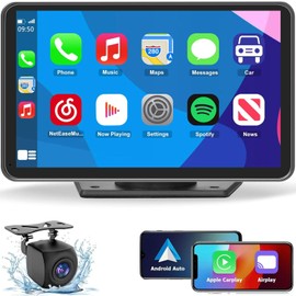 Wireless CarPlay Screen for Car, 7" HD Portable Stereo Touchscreen with Apple CarPlay & Android Auto, CarPlay Screen with Backup Camera, Mirror Link, Bluetooth, Navigation for All Vehicle