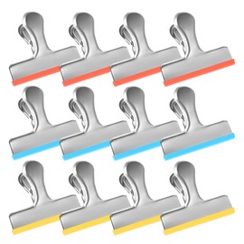 HOUSE AGAIN 12 Small Pack Stainless Steel Chip Bag Clips Covered with Silicone - NO More Sharp Edges - Color Coded for Food Bags - Air Tight Seal, Heavy Duty for Kitchen and Office, 2.5 Inches