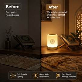 Quran Bluetooth Speaker for Home Listening – Portable Adhan Player with Remote Control & Color Night Light