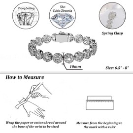 TOPGRILLZ Hip Hop 16K Iced Out CZ Zircon Solitaire Cluster Lab Diamond Tennis Link Bracelet (Silver 7")