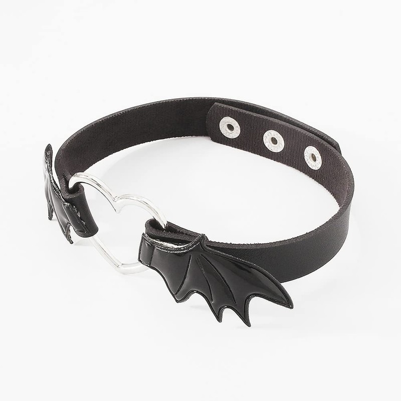 Carufin Gothic Vampire Necklace Black Leather Heart Wings Choker Necklaces