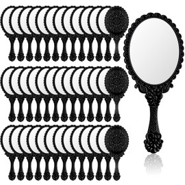 Namalu 40 Pcs Vintage Handheld Mirror Retro Hand Held Mirror Vintage Hand Mirror Hand Mirrors with Handle Plastic Hand Held Mirrors for Kids Cute Compact Mirror for Girls (Black)
