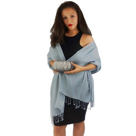 Cashmere Pashmina Group: Solid Pashmina Shawl, Scarf, Wrap & Stole (Large size) Blue Grey