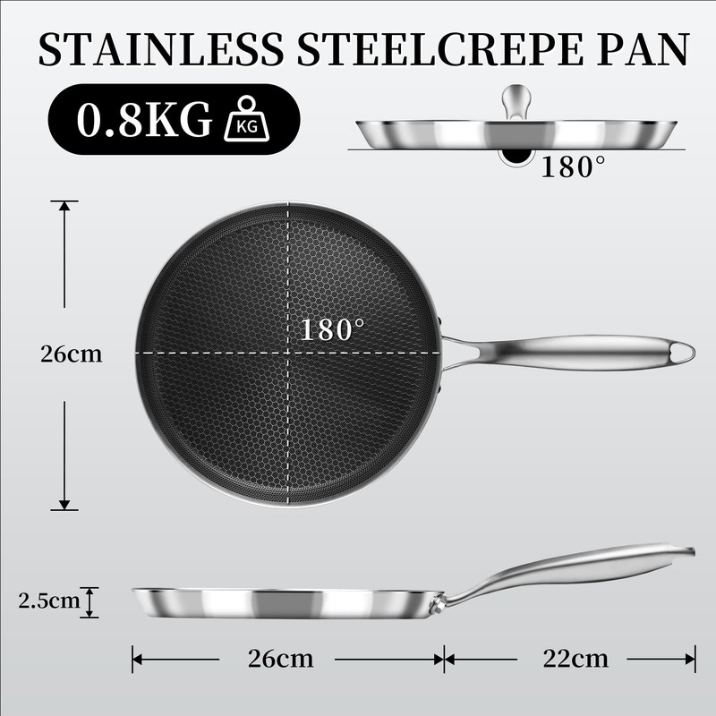 Innerwell Crepe Pan Stainless Steel 26 cm Crepe Pan Induction