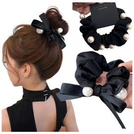 VEVE & MIKI Hair Elastic, Hair Clip, Elegant, Adult, Cute, Gentle, Hair Ornament, Elegant Bowknot, Pearl Hair Rope, Stylish, Everyday Use, Commuting to Work or School, Birthdays, Recitals, Weddings