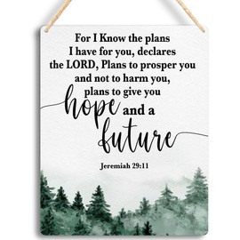 Inspirational Christian Bible Verses Wall Decor Jeremiah 29:11 - I Know the Plans I Have for You, Rustic Wooden Hanging Sign Wall Art for Office Bedroom Living Room, 8x10 Inches -A05