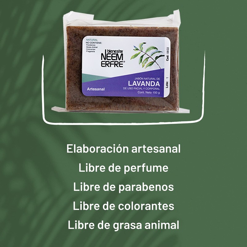 bienestar NEEM ERFRE Jabón Natural Artesanal Lavanda con Aceite Neem