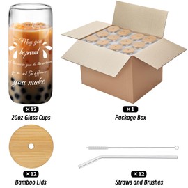 12 Set Employee Appreciation Gifts, 20oz Glass Cups w/Lids Straws, Thank You Gifts for Her Mom Sister Best Friends, Employee Christmas Gifts for Women Teacher Nurse Team Staff Coworker (May You)