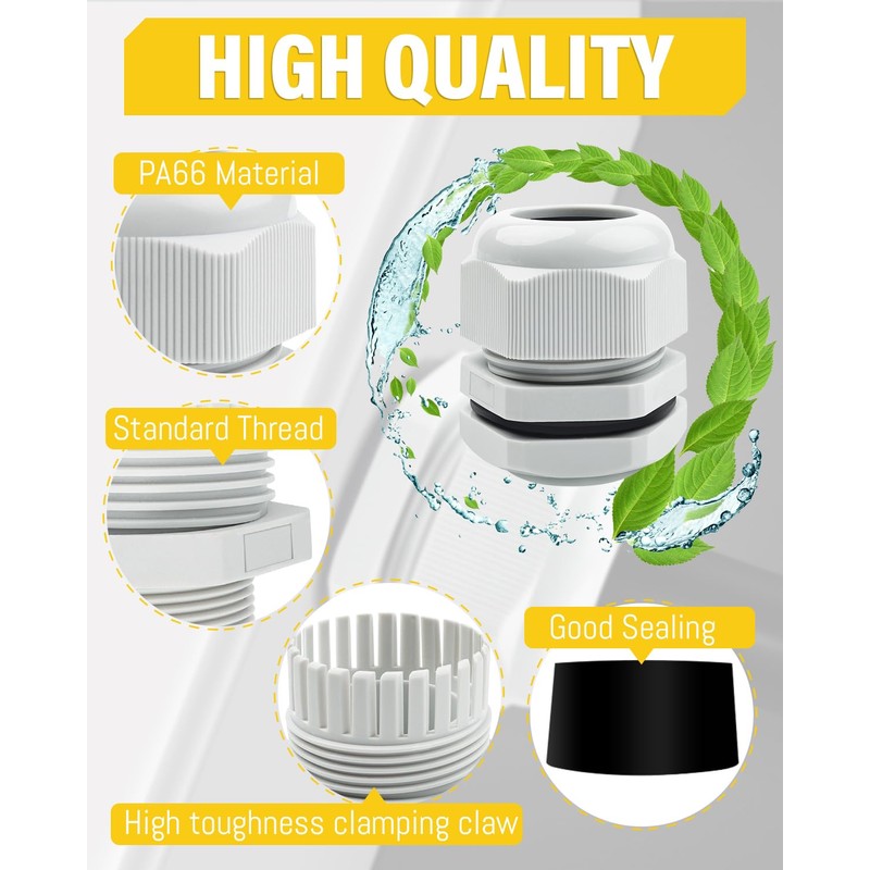 2 Pack Cable Glands M40, Caianwin IP68 Waterproof Locknut White