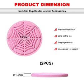 ZNDAW 2 PCS Car Cup Holder Coasters, 2.75 Inch Anti-Slip Soft Auto Insert Drink Mat Decor, Universal Automotive Embedded Coaster Shockproof Water Bottle Holder Pads for Women Men (Pink)
