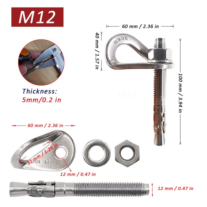 304 Stainless Steel Climbing Bolt Kit, Heavy-Duty Climbing Hanger 1/2"-for