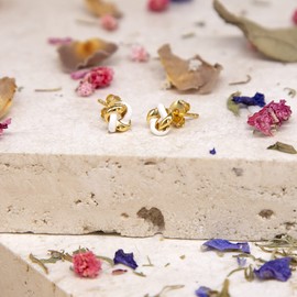 Tuscany Silver Women's Sterling Silver Yellow Gold Plated 7.5mm White Enamel Small Knot Stud Earrings