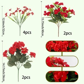 CITYES 8 Pcs Artificial Flowers for Outdoors Impatiens Silk Geraniums Flowers Red UV Resistant Faux Impatiens Flowers for Outdoor Planters Pot Patio Garden Hanging Basket Porch Table Indoor Decor