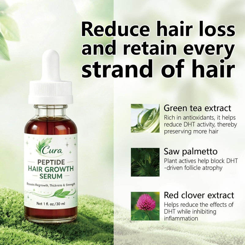 Cura Peptide Hair Growth Serum Support Fuller-Looking Hair, 1 Fl