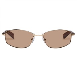 Le Specs Star Beam Matte Black Sunglasses for Men and Women Round Frame Shape with UV Protection LSP2352194, Light Brown Mono/Bright Gold