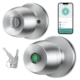 Fingerprint door knob, smart door knob, intelligent biometric fingerprint door lock, keyless entry, controllable via app, suitable for bedrooms, storage rooms, apartments, offices, hotels (silver)