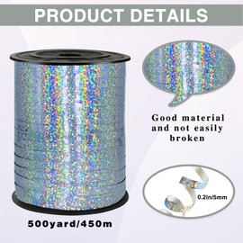 500 Yards Sliver Laser Curling Ribbon,1/5" Holographic Curly Ribbons,Curling Shiny Ribbon for Gifts Package Wrapping, Party Festival Art Craft Decor,Florists, Weddings,Bows,Crafts wrap