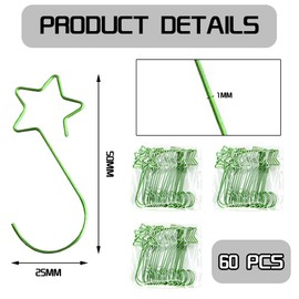 ZDQC Pack of 60 Christmas Hooks, S-Shaped Hooks, Hooks for Christmas Decoration, Christmas Tree Hooks, Socks Hooks, Mini Christmas Decorations, Hooks for Christmas Baubles (Green)