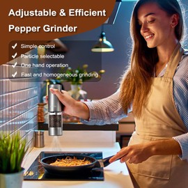 Electric Salt and Pepper Grinder Set 6 Levels Adjustable Coarseness Refillable Stainless Steel Auto Salt and Pepper Grinder Mill Usb Rechargeable with Lights