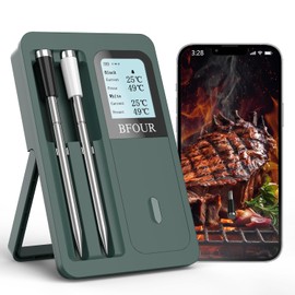 BFOUR Wireless Meat Thermometer with 2 Probes, 328FT Bluetooth Grill Meat Thermometer Digital Wireless with LCD Screen for Grilling and Smoker BBQ Oven Grill