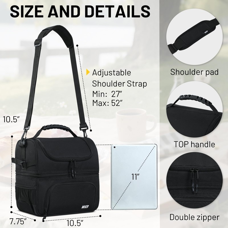 MIER Dual Compartment Lunch Bag Tote with Shoulder Strap for