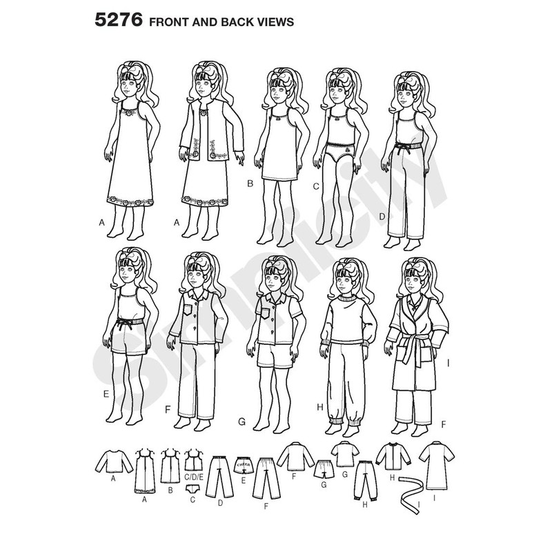 Simplicity 5276Doll Clothes, Paper, White, OS (ONE Size)