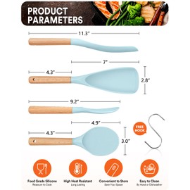 Cooking Spoon And Rice Scooper for Nonstick Cookwares, Great for Cooking and Serving Durable BPA-Free Matte White Silicone, Wood Handle Spoon for Mixing, Scoop, and Scrape