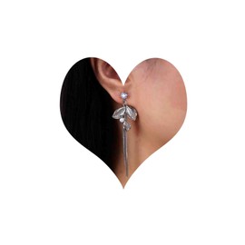 Atentuyi Boho Long Drop Earrings Dangle Silver Leaf Earrings Metal Chain Tassel Earrings Vintage Tiny Pearl Earrings Small CZ Stud Earrings Jewellery for Women and Girls, Alloy Steel