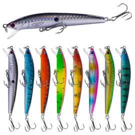 Floating Minnow Fishing Lures Jerkbait Kit, 8pcs Bass Crankbaits Suspending Fishing Hard Baits Swimbaits Topwater Lures for Trout Bass Walleye Freshwater Saltwater