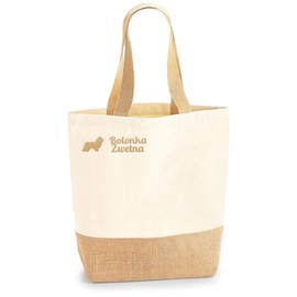 Bolonka Zwetna Jute Jute Shopper Shopping Bag Embroidered Dog Dog Motif Embroidery Cotton Bag Fabric Bag Embroidered Long Handle 24 x 41 x 13 cm Gift Idea Dog Bag, natural, Minimal