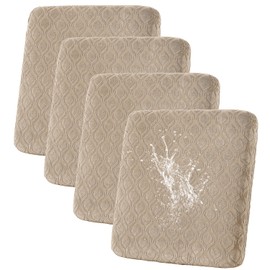 Outdoor Patio Furniture Cover Waterproof Couch Cushion Cover Stretch Jacquard Patio Chair Sofa Cover Individual Cushion Couch Slipcover Furniture Protector (4PCS, Khaki)