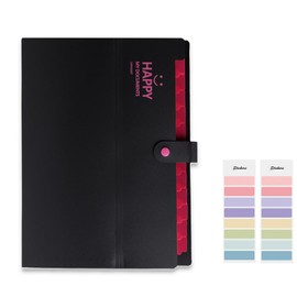Meekye Expanding File A4 with 12 Compartments and 16 Labels Document Folder A4 Organiser System Document Organiser for Home, Office, School, Receipts and Travel, Black