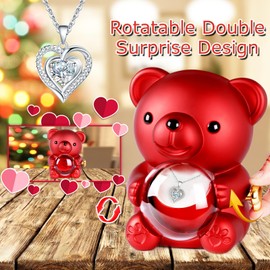 goldmiky Eternal Rose Bear Gift Box, Rose Box Bear, Rose Bear Preserved Flowers, Gifts for Mother, for Women, Christmas, Valentine's Day, Birthday (White Heart Chain)