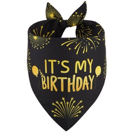 QUQULE Dog Birthday Bandana Boy Black Small 1PCS, Durable Triangle Reversible Scarf Bibs Handkerchief for Puppy Pet