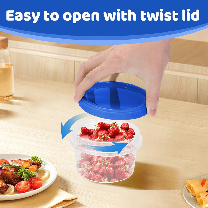 Freezer Containers with Twist Top Lids, Heavy Duty Round Airtight