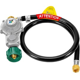 GasSaf 3FT 2 Stage Propane Regulator with Hose 90 Degrees RV Propane Regulator Hose Suitable for Dual Fuel Generator, RV Appliance, Gas Grills and More, 3/8 Female Flare Nut