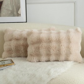 Mandioo Pack of 2 Cushion Covers 30cm x 50cm Decorative Thick Plush Wool Throw Pillow Covers cases for Sofa Bedroom Living Home 12 x 20 Inch Beige