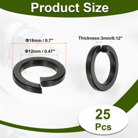PATIKIL M12 Lock Washers, 25pcs Split Lock Washers 304 Stainless Steel Lock Washer Black Zinc Plating for Screws Bolts Nuts, 12mm x 18mm x 3mm