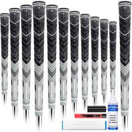Goashpeaot Half Corded Golf Grips 13 Pack，with All Repair Kits，High Feedback and Traction Hybrid Golf Club Grips ，All Weather Performance (Midsize, Grey)