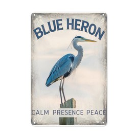 Blue Heron Zen Tin Plaque 8X12IN "Calm Presence Peace" Nature Wall Art for Meditation Room, Yoga Studio & Lakeside Home Decor